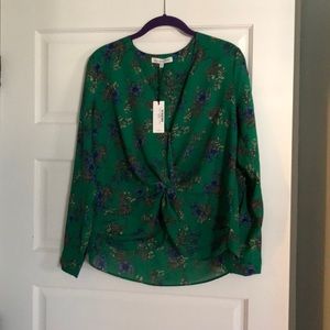 Faux wrap blouse with twist front, long sleeve